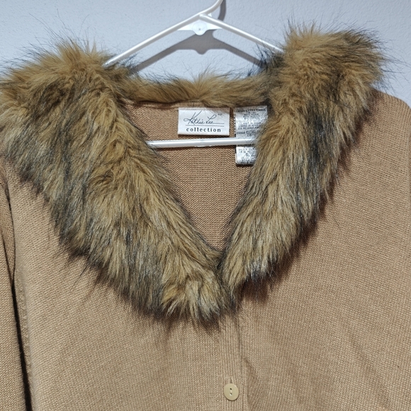 Vintage Fur Mobwife XL Sweater Kathie Lee Collection Camel Brown Tan Old Money - Picture 6 of 7
